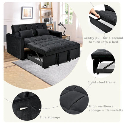 Divanetto Futon Moderno in Velluto con Schienale Reclinabile e Tasche, 2 Posti - Grigio Scuro / Grigio Chiaro / Blu / Nero