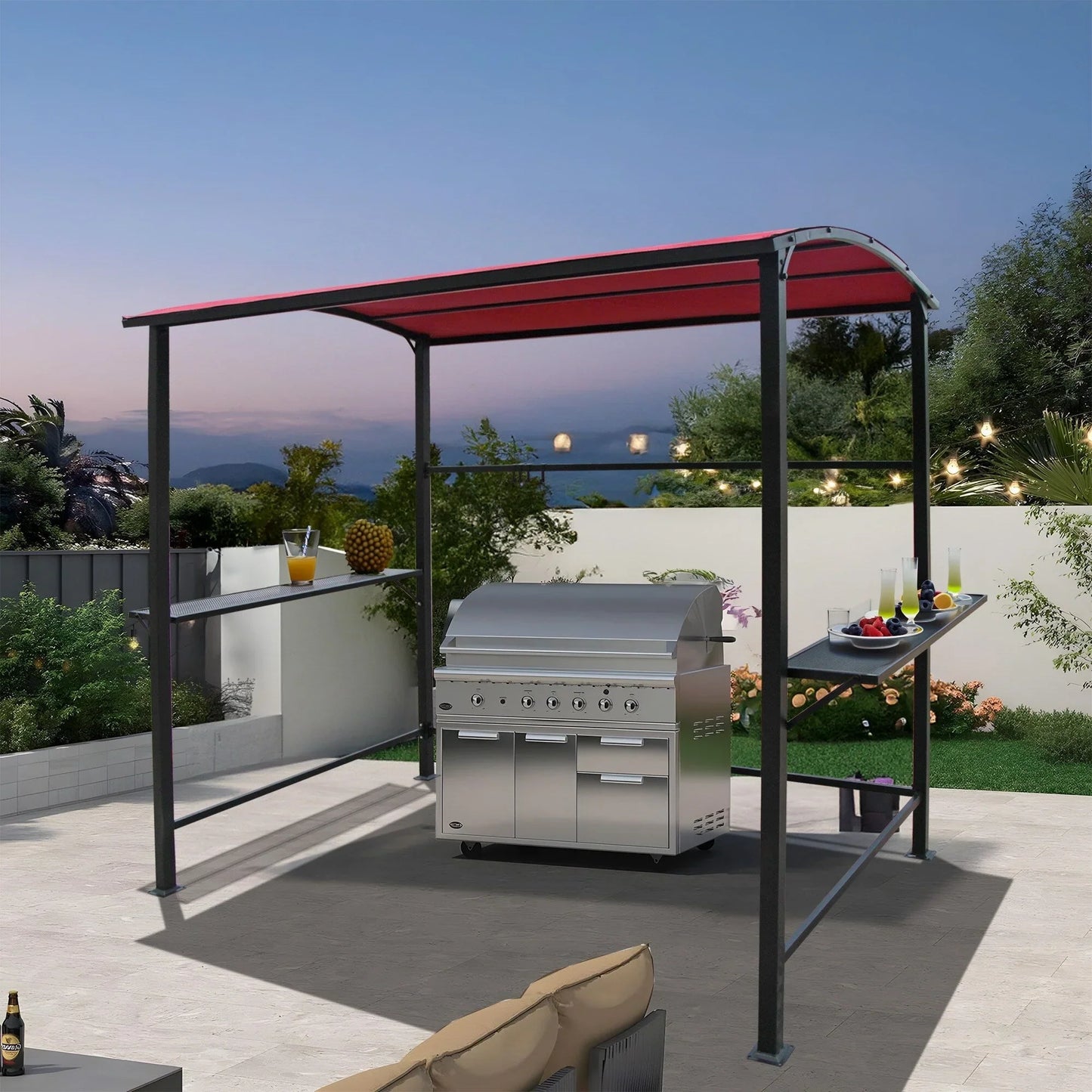 Gazebo da esterno con struttura in acciaio 1,5 x 2,4 m con tettoia per barbecue