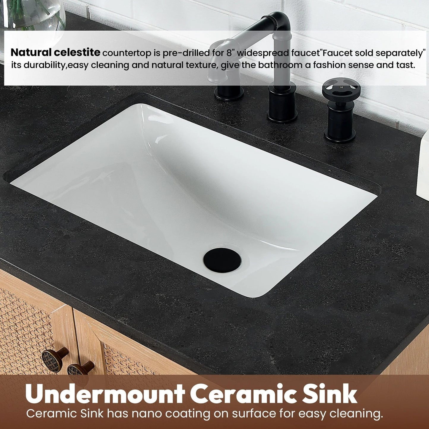Mobile bagno Hervas con top in marmo naturale senza specchio