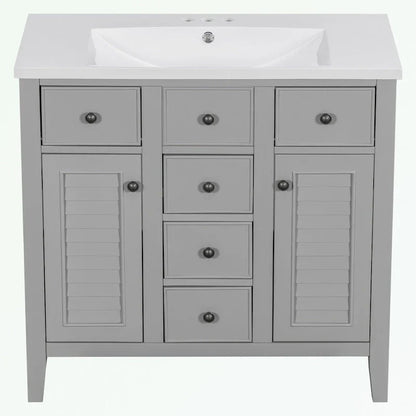 Mobile bagno con lavabo in ceramica, due ante e cinque cassetti
