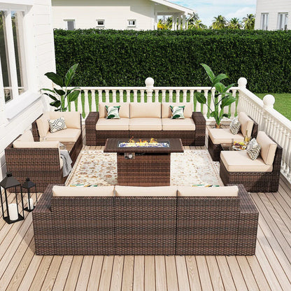 Set di mobili da giardino da 13 pezzi con tavolo braciere da 44 pollici