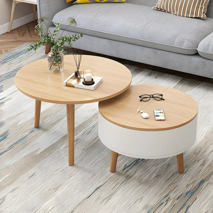 Tavolino da caffè rotondo moderno in legno bianco e nero con contenitore