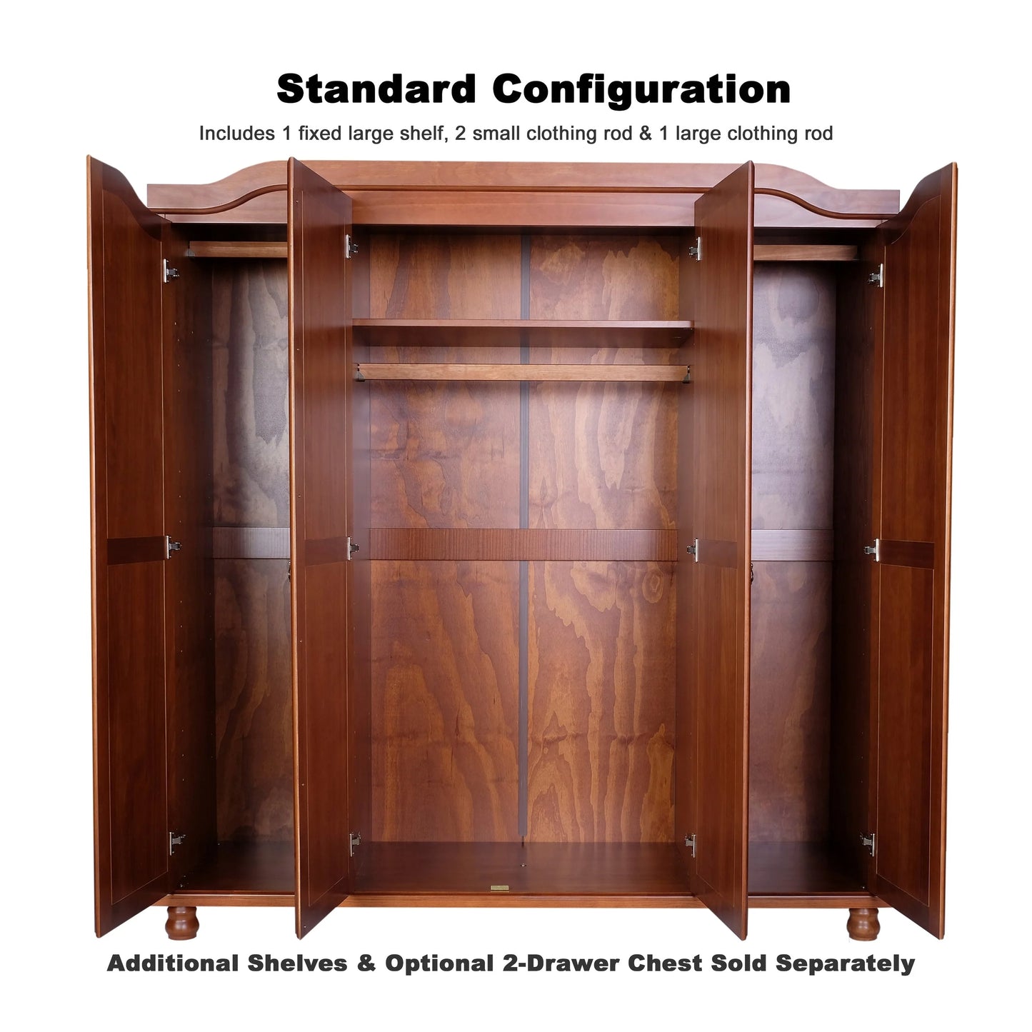 Palace Imports Armadio Kyle a 4 Ante in 100% Legno Massello con Ante in Legno Massello o a Specchio