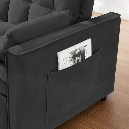 Divano letto 3 in 1 in velluto convertibile con letto estraibile e schienale reclinabile