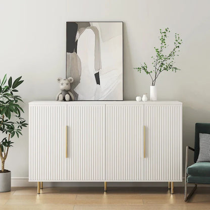 Bahut avec portes décoratives cannelées, buffet en bois avec poignées métalliques, meuble de rangement avec étagères réglables