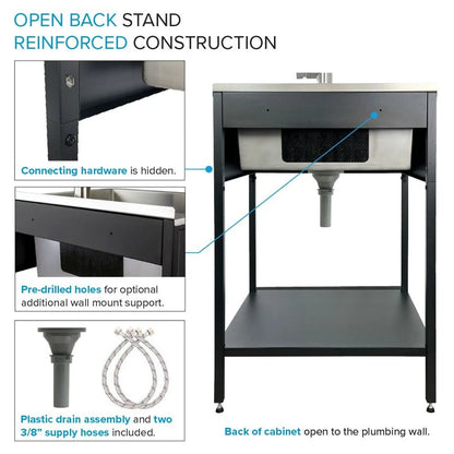 Lavello per bucato e supporto Transolid EWS-2422S in acciaio inossidabile, 24" L x 22" P x 35" A - 24" x 22"