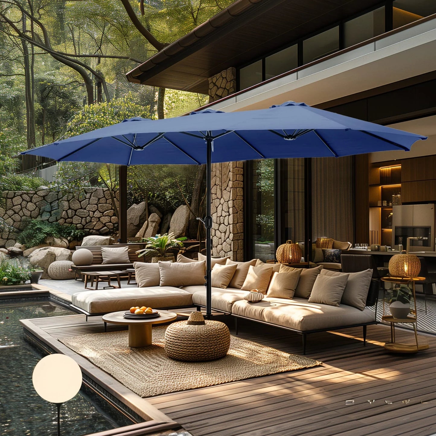 MAISON ARTS Ombrellone Doppio da 4,5 m, Extra Large, per Patio, con Base Inclusa