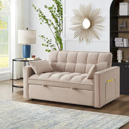 Divano Letto Estraibile 4-in-1 - Divanetto in Velluto - Divano Letto Convertibile con Schienale Reclinabile, 2 Tasche Laterali