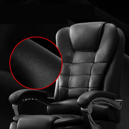 Sedia da ufficio girevole ergonomica in pelle nera con poggiapiedi