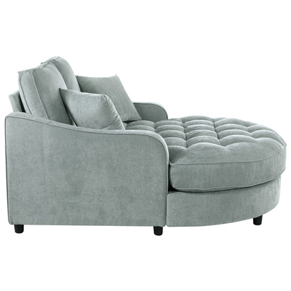 Divano Letto Chaise Longue in ciniglia, Divano Imbottito con Schienale Trapuntato e 2 Cuscini Rimovibili per Soggiorno