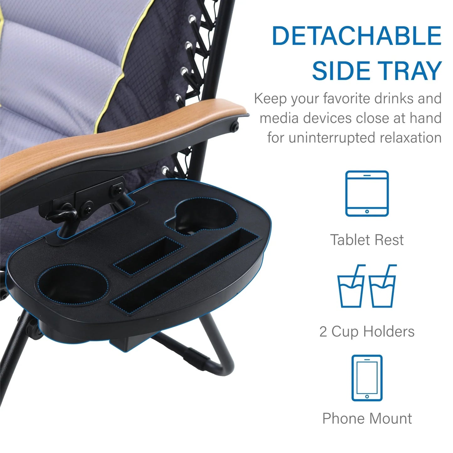 Sedia a sdraio oversize XL imbottita con gravità zero, bracciolo più largo, reclinabile regolabile con portabicchieri - N/D