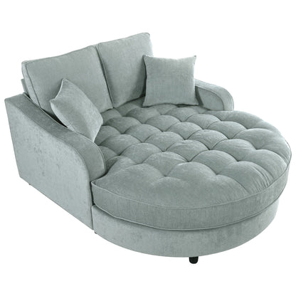 Divano Letto Chaise Longue in ciniglia, Divano Imbottito con Schienale Trapuntato e 2 Cuscini Rimovibili per Soggiorno