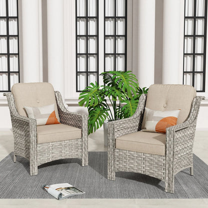 HOOOWOOO, Set di 2 Sedie da Esterno in Rattan Intrecciato con Schienale Alto