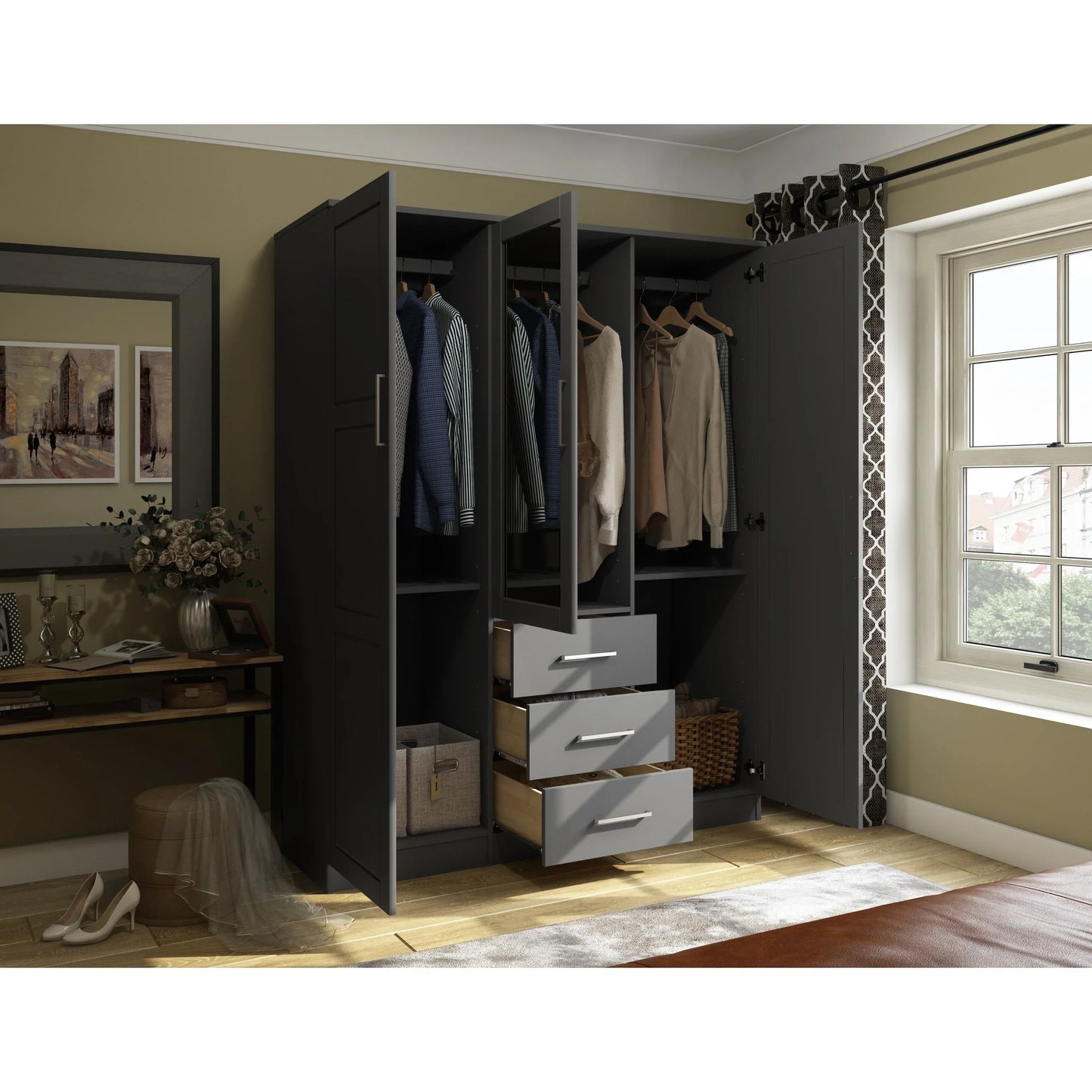 Palace Imports Armadio a 3 ante Cosmo 100% legno massello con ante in legno massello o a specchio