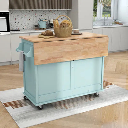 Carrello da cucina con piano d'appoggio ribaltabile in legno di gomma, porta scorrevole a scomparsa con altezza regolabile, isola da cucina su 4 ruote