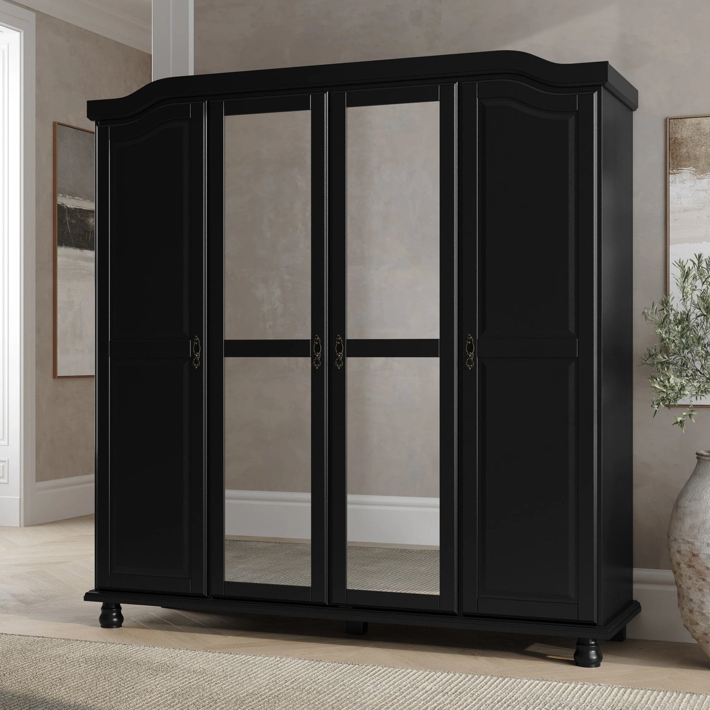 Palace Imports Armadio Kyle a 4 Ante in 100% Legno Massello con Ante in Legno Massello o a Specchio