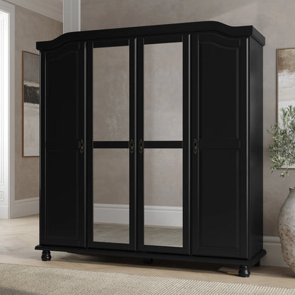 Palace Imports Armadio Kyle a 4 Ante in 100% Legno Massello con Ante in Legno Massello o a Specchio
