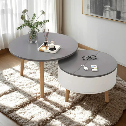 Tavolino da caffè rotondo moderno in legno bianco e nero con contenitore