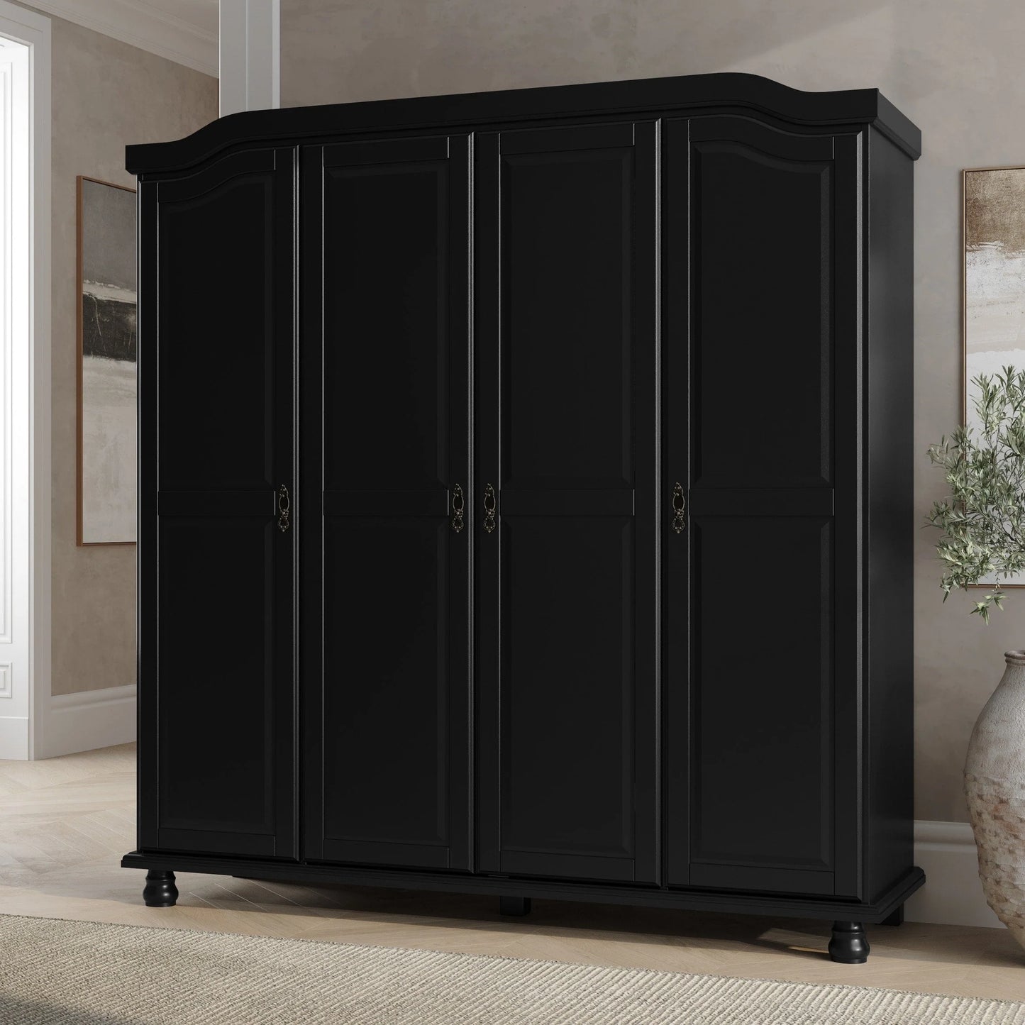 Palace Imports Armadio Kyle a 4 Ante in 100% Legno Massello con Ante in Legno Massello o a Specchio
