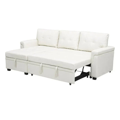 Divano componibile convertibile reversibile con letto estraibile, chaise longue con contenitore nascosto e gambe durevoli