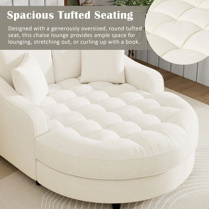 Divano Letto Chaise Longue in ciniglia, Divano Imbottito con Schienale Trapuntato e 2 Cuscini Rimovibili per Soggiorno