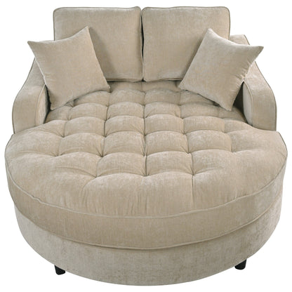 Divano Letto Chaise Longue in ciniglia, Divano Imbottito con Schienale Trapuntato e 2 Cuscini Rimovibili per Soggiorno