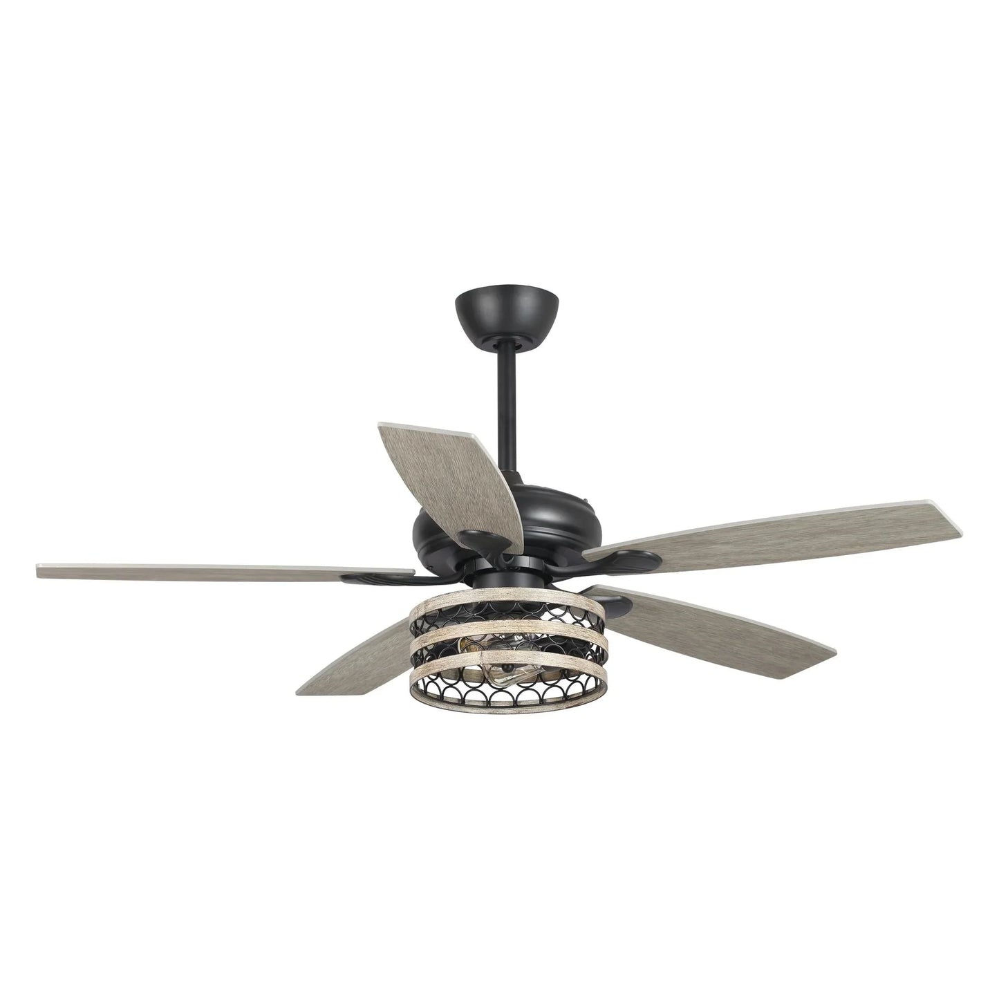 Ventilatore da soffitto da 52 pollici Farmhouse Driftwood a 5 pale, nero, con gabbia, con telecomando