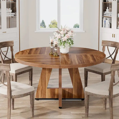 Tavolo da pranzo rotondo da 47 pollici per 4 persone, in legno stile rustico per cucina sala da pranzo soggiorno