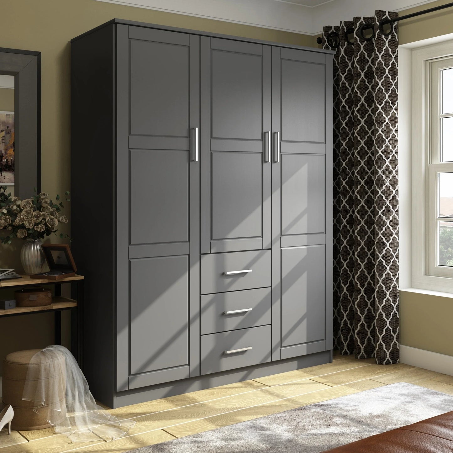 Palace Imports Armadio a 3 ante Cosmo 100% legno massello con ante in legno massello o a specchio