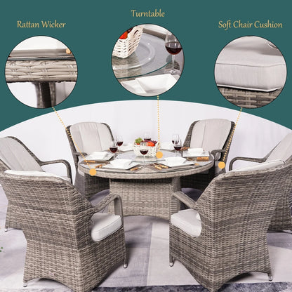 Set da pranzo rotondo da esterno in 7 pezzi in vimini di rattan con cuscini di Moda Furnishings