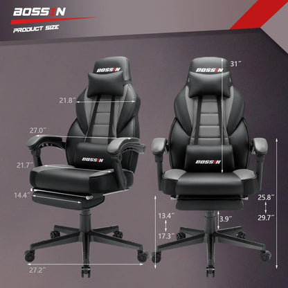 Sedia da gaming BOSSIN Racing Style, sedia da gamer per persone robuste fino a 136 kg, sedia da computer con schienale alto
