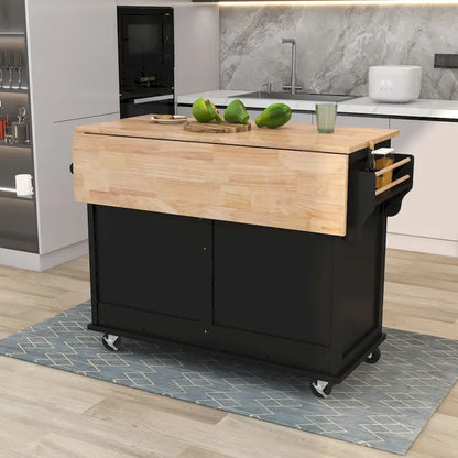 Carrello da cucina con piano d'appoggio ribaltabile in legno di gomma, porta scorrevole a scomparsa con altezza regolabile, isola da cucina su 4 ruote