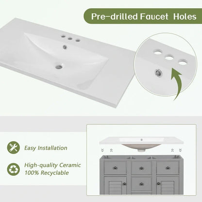 Mobile bagno con lavabo in ceramica, due ante e cinque cassetti