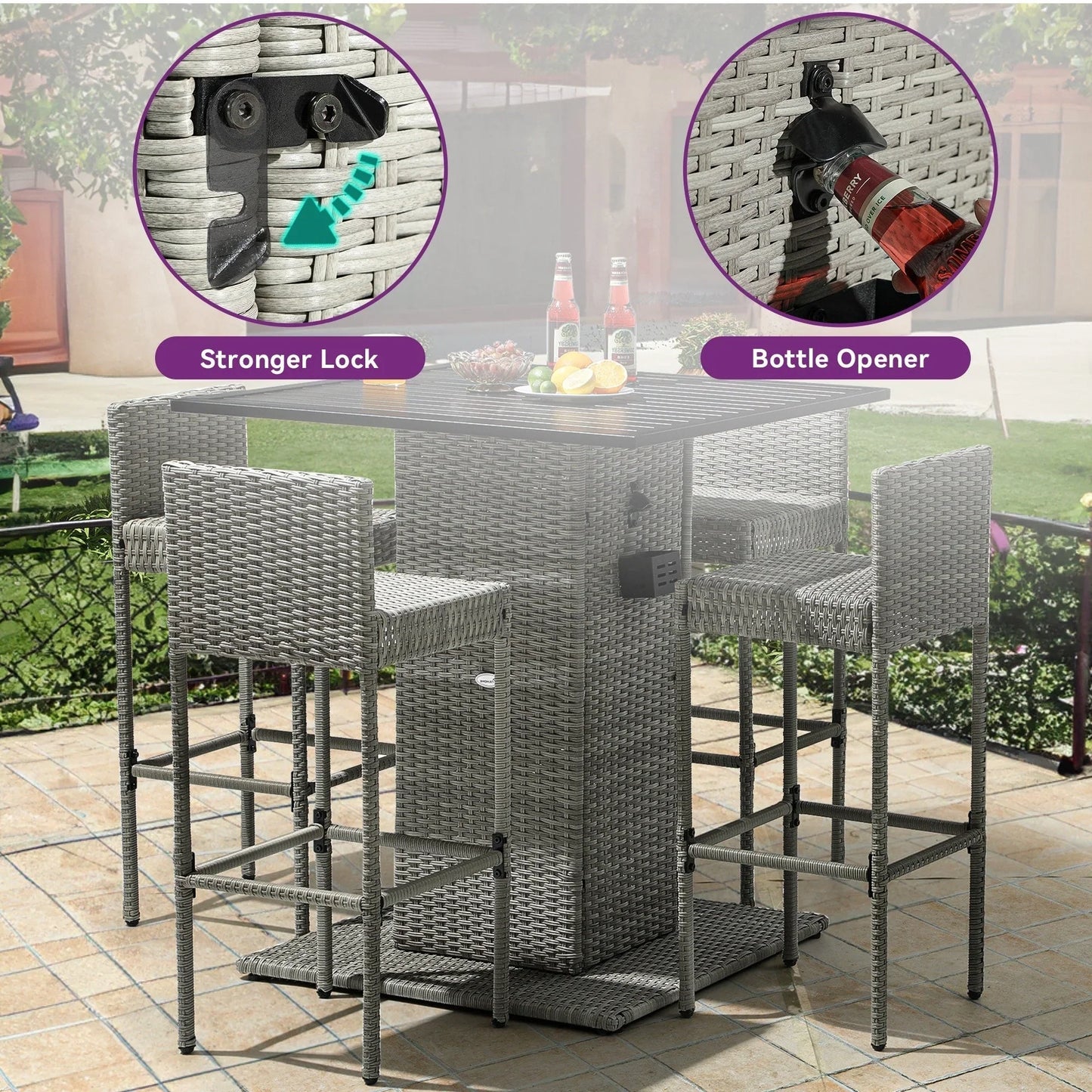 Moasis Set di Mobili da Esterno con Bar in Vimini 5 Pezzi - 5 PZ