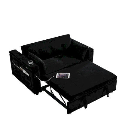Divano Letto Estraibile 54", Divano Reclinabile 2 Posti con Contenitore, Cuscino Lombare, Presa USB