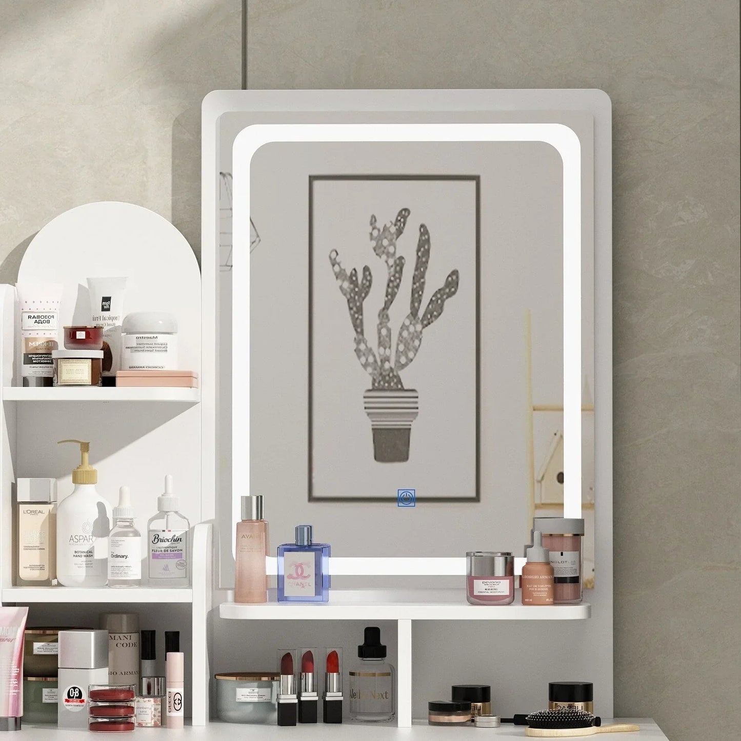 Tavolo da Trucco con Luci a LED, Specchio e Sgabello