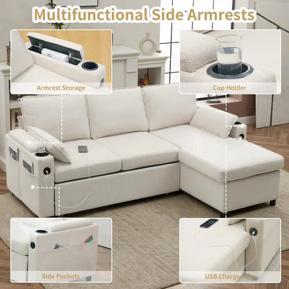 Divano letto a L da 80", Divano letto a scomparsa, Divano letto convertibile con penisola reversibile