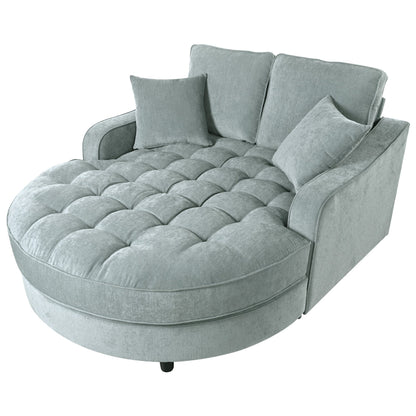 Divano Letto Chaise Longue in ciniglia, Divano Imbottito con Schienale Trapuntato e 2 Cuscini Rimovibili per Soggiorno