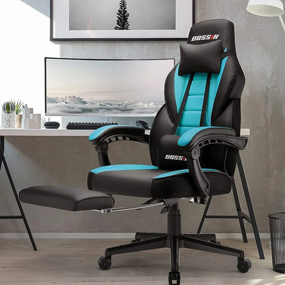 Sedia da gaming BOSSIN Racing Style, sedia da gamer per persone robuste fino a 136 kg, sedia da computer con schienale alto