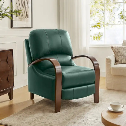 Fauteuil inclinable manuel Alex Mid-century Modern Cigar en cuir véritable avec accoudoirs incurvés en bois