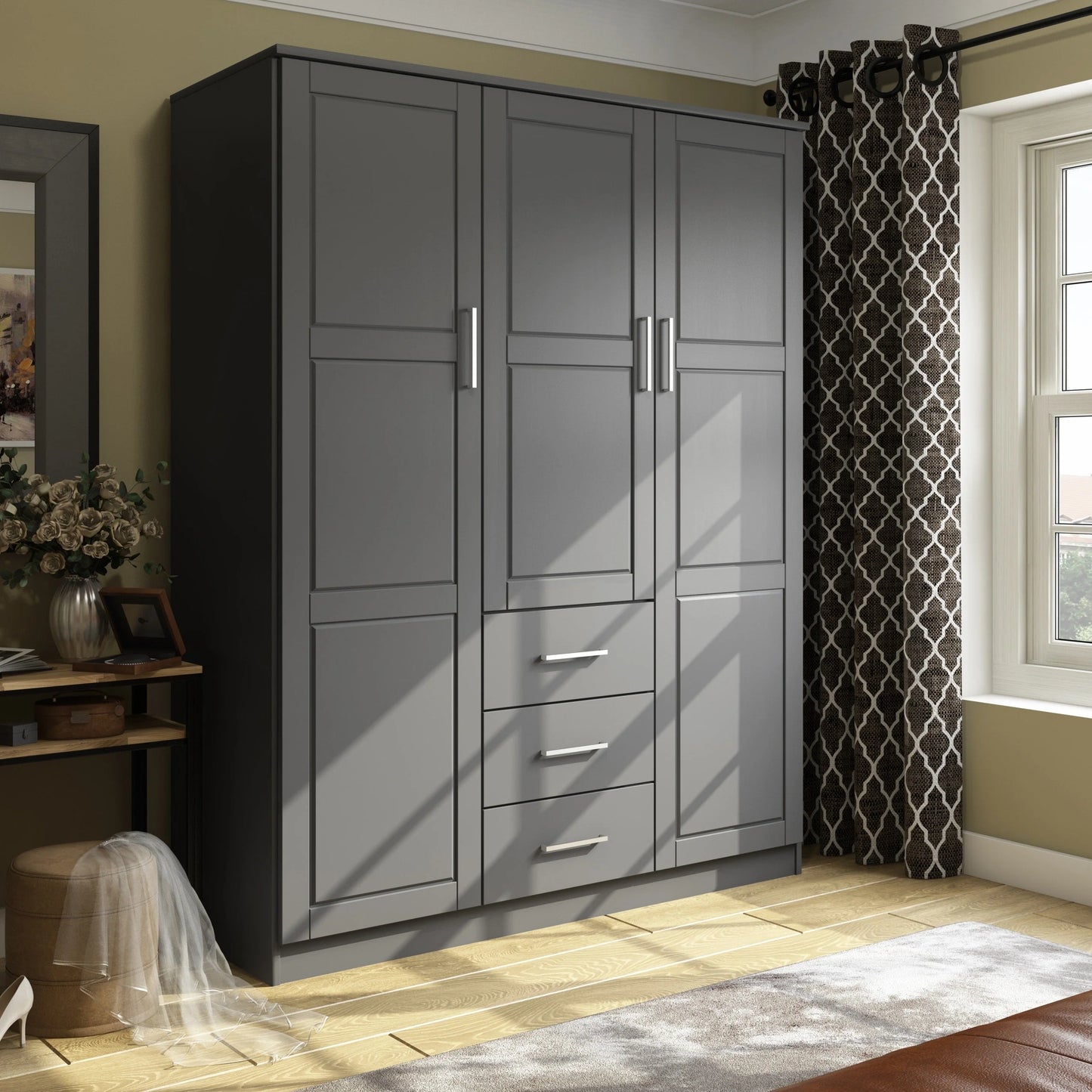 Palace Imports Armadio a 3 ante Cosmo 100% legno massello con ante in legno massello o a specchio
