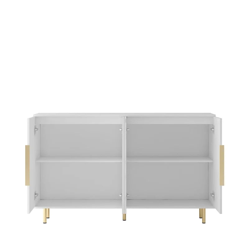 Bahut avec portes décoratives cannelées, buffet en bois avec poignées métalliques, meuble de rangement avec étagères réglables