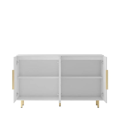 Bahut avec portes décoratives cannelées, buffet en bois avec poignées métalliques, meuble de rangement avec étagères réglables
