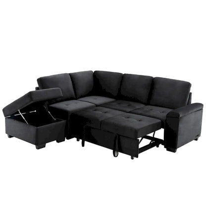 Canapé d'angle convertible 5 places en L 84,75 po avec pouf de rangement, rangement de bras dissimulé et chargement USB pour salon