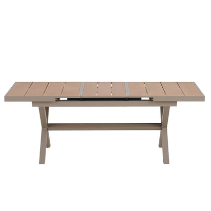 Set da pranzo da esterno allungabile a 7 pezzi con tavolo allungabile e 6 sedie con braccioli