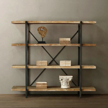 Libreria da parete industriale a 4 ripiani in legno e metallo