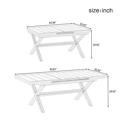 Set da pranzo da esterno allungabile a 7 pezzi con tavolo allungabile e 6 sedie con braccioli