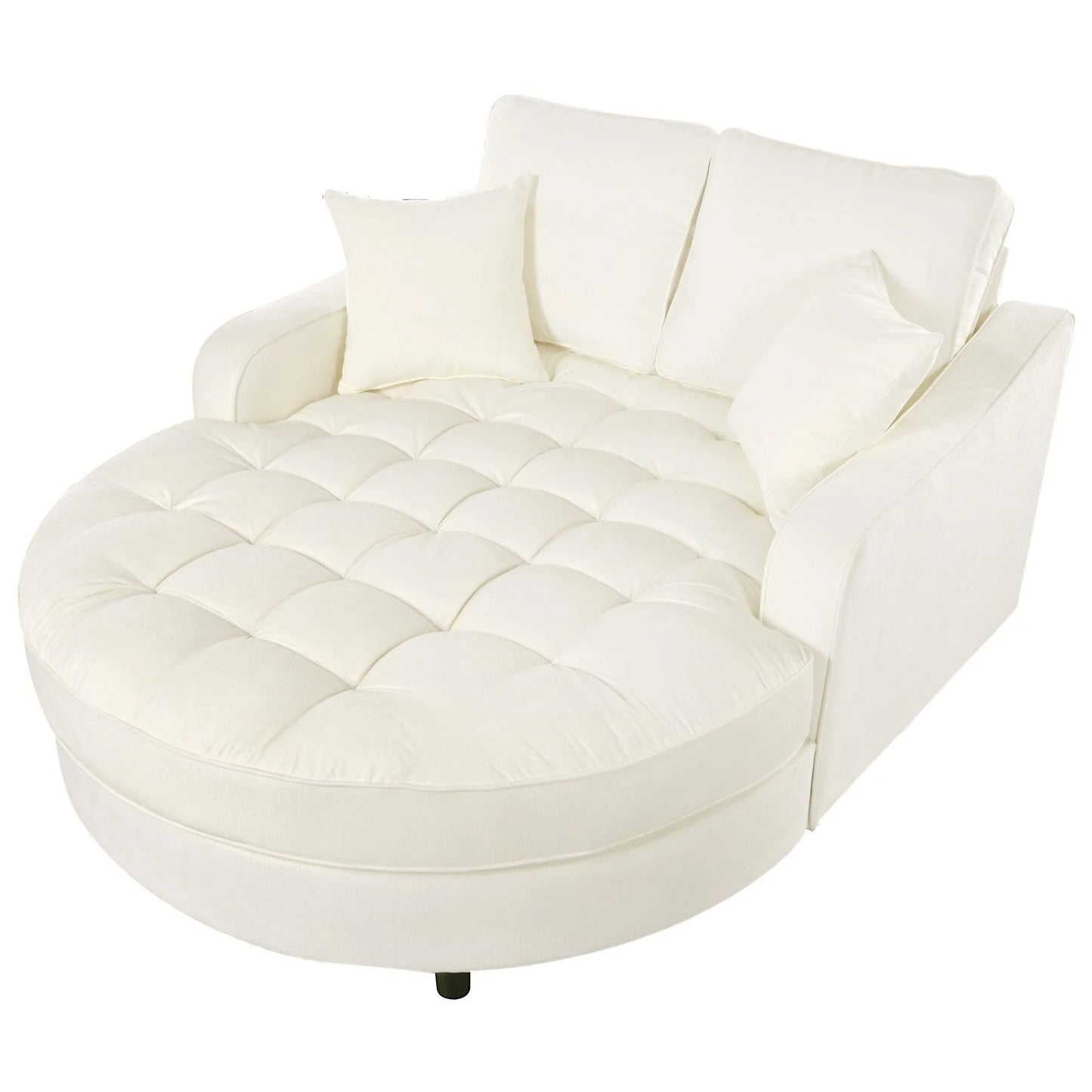 Divano Letto Chaise Longue in ciniglia, Divano Imbottito con Schienale Trapuntato e 2 Cuscini Rimovibili per Soggiorno
