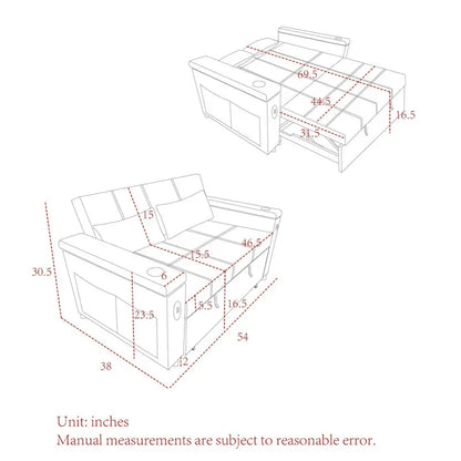 Divano Letto Estraibile 54", Divano Reclinabile 2 Posti con Contenitore, Cuscino Lombare, Presa USB