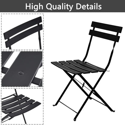 Set bistro pieghevole in metallo da 3 pezzi, set conversazione resistente alle intemperie per esterni/interni, per patio, cortile, giardino